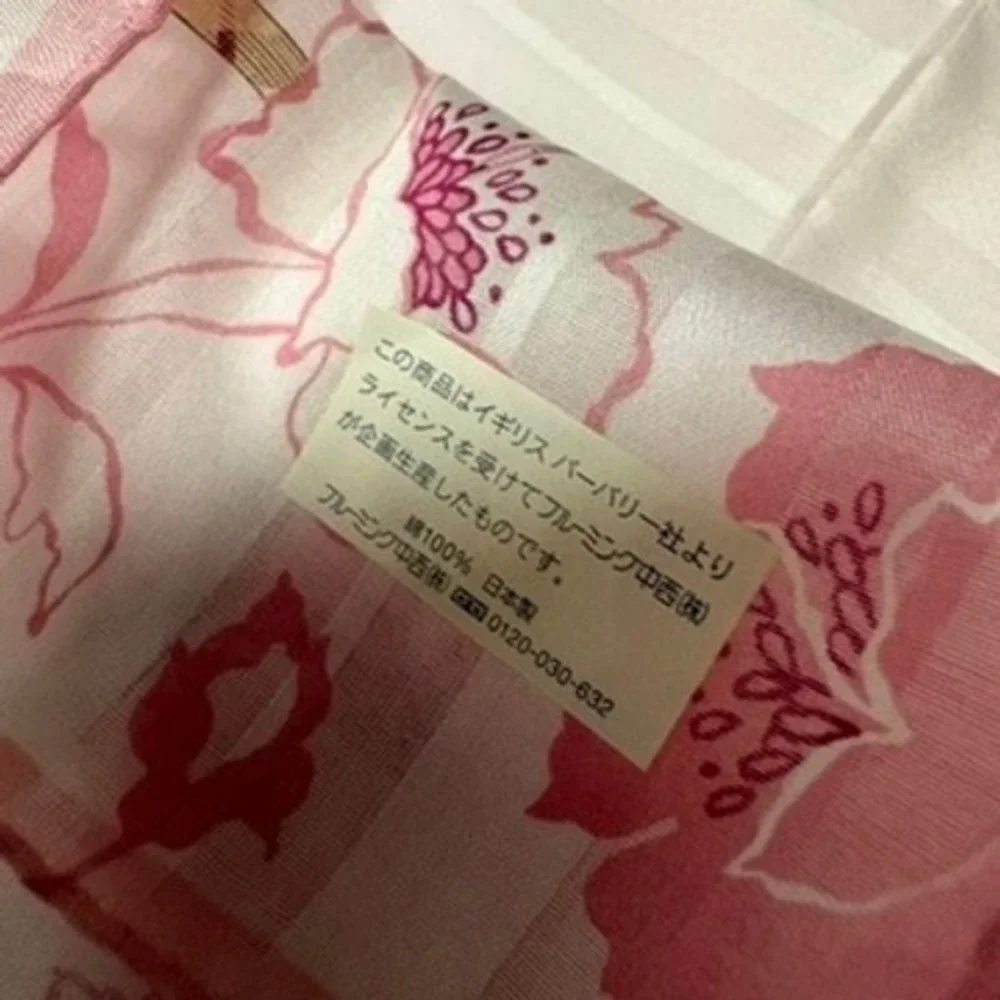 Vtg BURBERRY Scarf Handkerchief Floral Rose Cotton Pink White 19